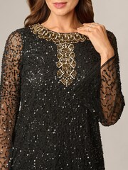 Adrianna Papell Black Bead Mesh Aline Dress - Image 5 of 6