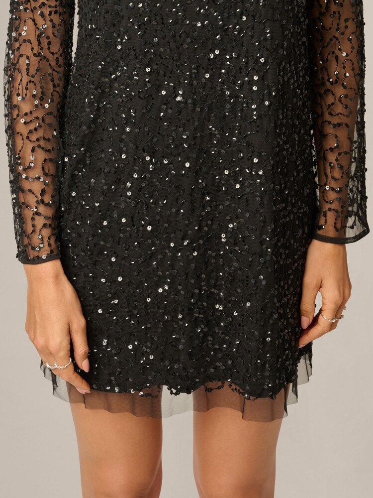 Adrianna Papell Black Bead Mesh Aline Dress - Image 6 of 6 Adrianna Papell Black Bead Mesh Aline Dress - Image 6 of 6