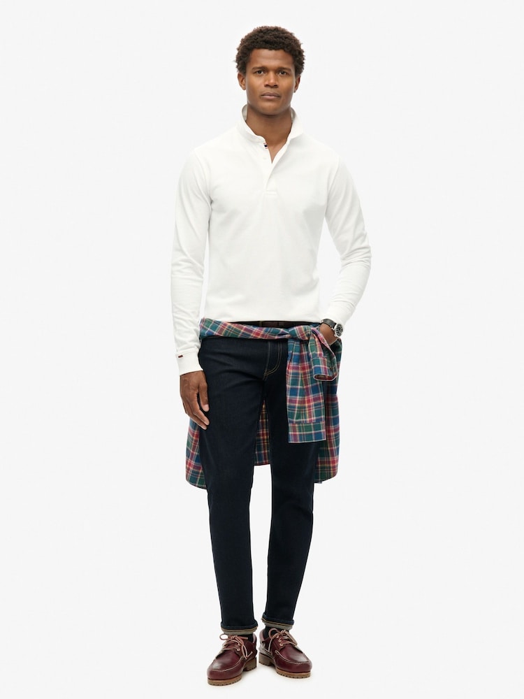 Superdry White 100% Cotton Long Sleeve Pique Polo Shirt - Image 2 of 4