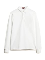 Superdry White 100% Cotton Long Sleeve Pique Polo Shirt - Image 3 of 4