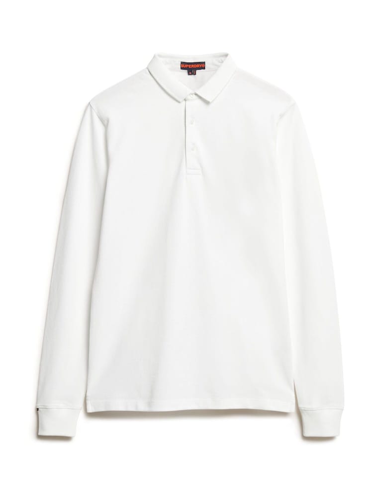 Superdry White 100% Cotton Long Sleeve Pique Polo Shirt - Image 3 of 4