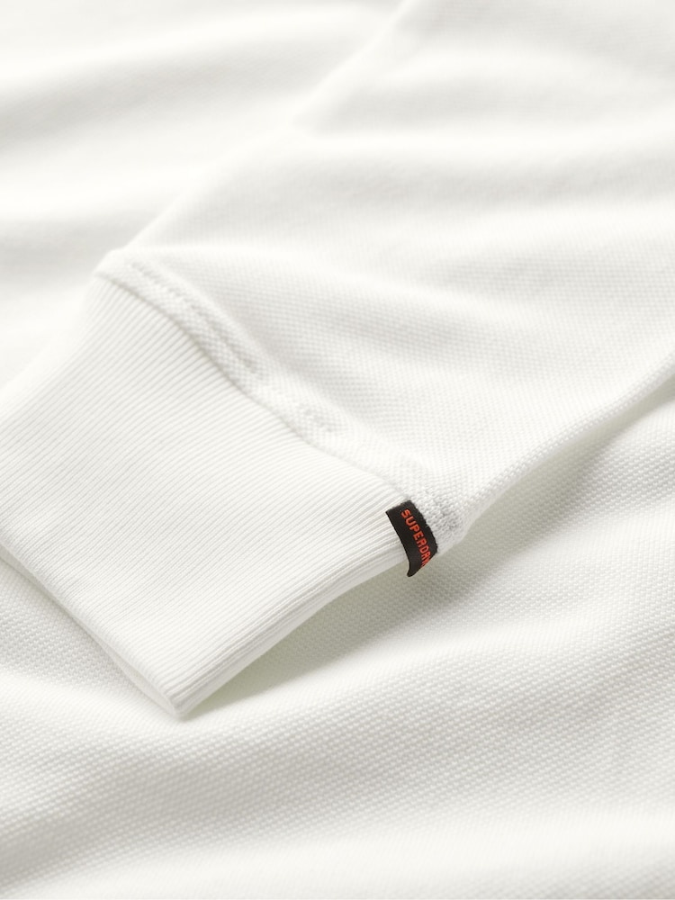 Superdry White 100% Cotton Long Sleeve Pique Polo Shirt - Image 4 of 4