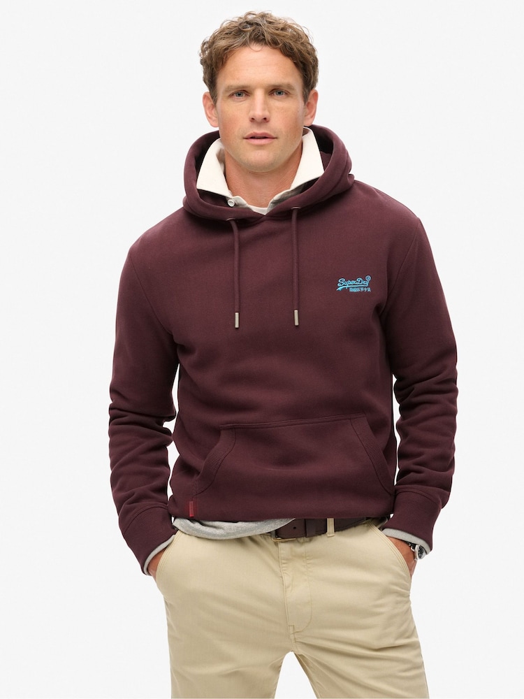 Superdry Burgundy Rich Deep Essential Slim Fit Logo Hoodie - Image 1 of 1