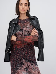 Red / Black Ditsy Long Sleeve Mesh Mini Dress - Image 3 of 7