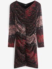 Red / Black Ditsy Long Sleeve Mesh Mini Dress - Image 6 of 7