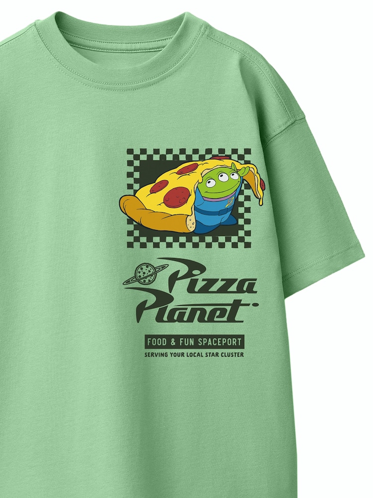 Rags & Rascals Sage Green Disney Toy Story Pizza Planet Alien T-Shirt - Image 2 of 3 Rags & Rascals Sage Green Disney Toy Story Pizza Planet Alien T-Shirt - Image 2 of 3