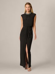 Adrianna Papell Black Pearl Mock Neck Jersey Gown - Image 1 of 6