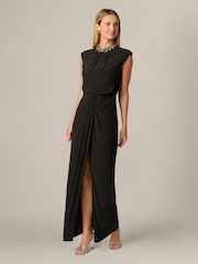 Adrianna Papell Black Pearl Mock Neck Jersey Gown - Image 3 of 6