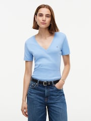 Tommy Hilfiger Blue Flag Embroidery Slim V-Neck T-Shirt - Image 1 of 5