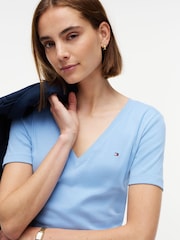 Tommy Hilfiger Blue Flag Embroidery Slim V-Neck T-Shirt - Image 4 of 5