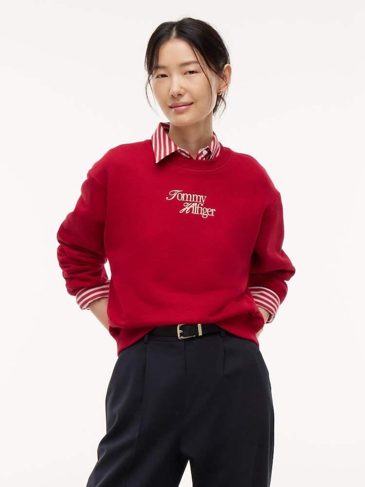 Tommy Hilfiger Red Logo Relaxed Terry Sweatshirt - Image 1 of 5 Tommy Hilfiger Red Logo Relaxed Terry Sweatshirt - Image 1 of 5
