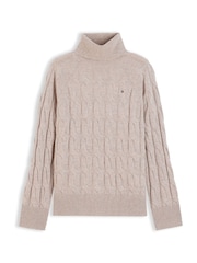 Tommy Hilfiger Brown Pure Wool Cable Roll Neck Jumper - Image 5 of 5