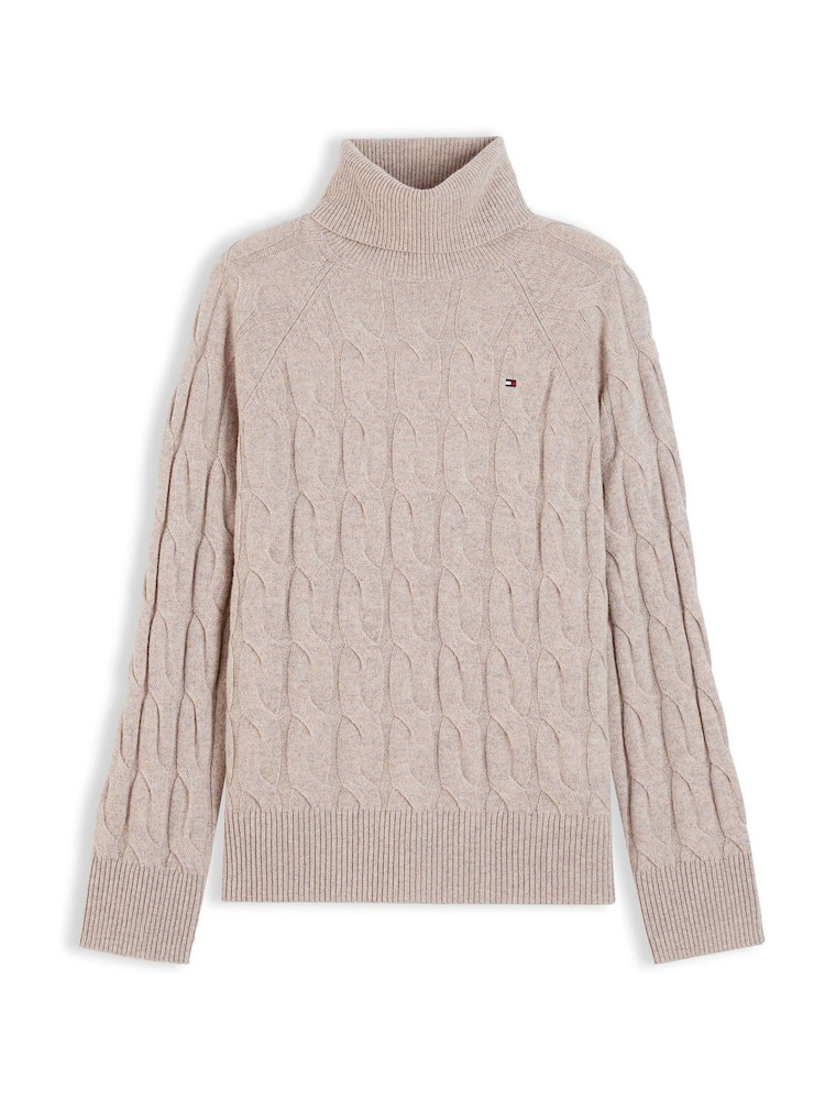 Tommy Hilfiger Brown Pure Wool Cable Roll Neck Jumper - Image 5 of 5 Tommy Hilfiger Brown Pure Wool Cable Roll Neck Jumper - Image 5 of 5