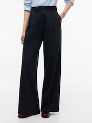 Tommy Hilfiger Blue Pleated Twill Wide Leg Trousers - Image 1 of 5