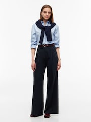 Tommy Hilfiger Blue Pleated Twill Wide Leg Trousers - Image 2 of 5