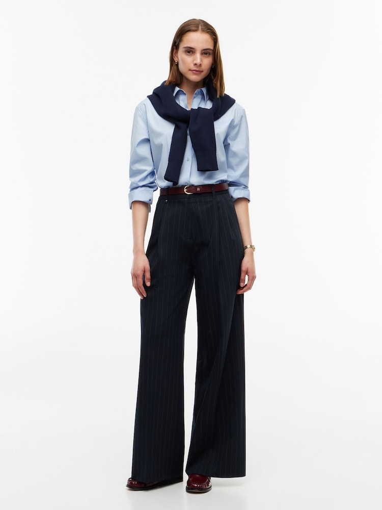 Tommy Hilfiger Blue Pleated Twill Wide Leg Trousers - Image 2 of 5 Tommy Hilfiger Blue Pleated Twill Wide Leg Trousers - Image 2 of 5