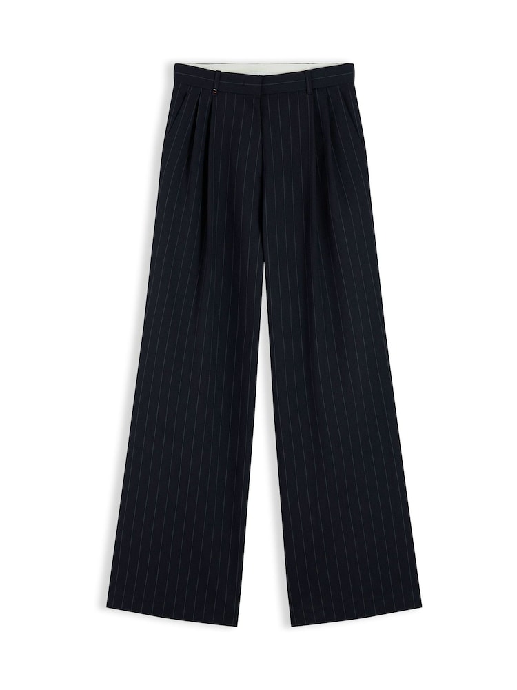 Tommy Hilfiger Blue Pleated Twill Wide Leg Trousers - Image 5 of 5 Tommy Hilfiger Blue Pleated Twill Wide Leg Trousers - Image 5 of 5