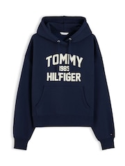Tommy Hilfiger Blue Flock Varsity Logo Relaxed Fleece Hoodie - Image 5 of 5