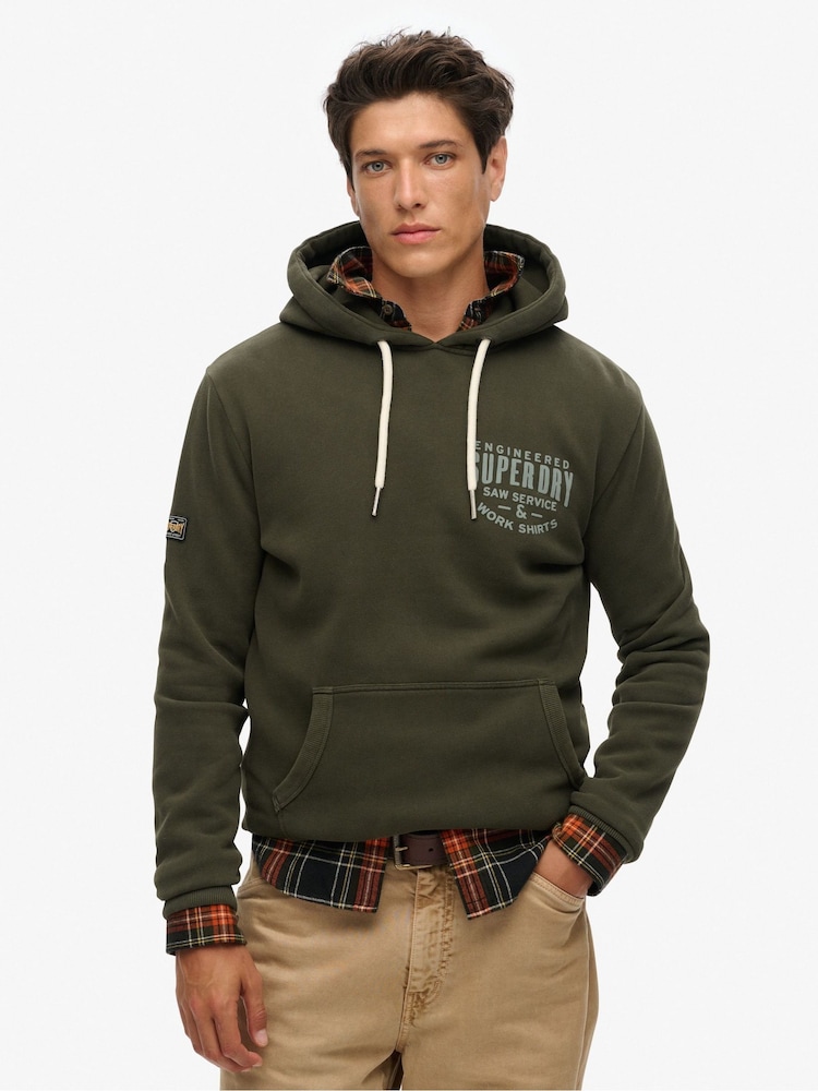 Superdry Olive Green Machined Goods Workwear Hoodie - Image 1 of 5