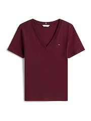 Czerwony - Dopasowana koszulka Tommy Hilfiger z dekoltem w szpic - Obraz 5 z 5