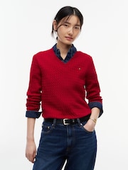 Қызыл - Tommy Hilfiger жіңішке калибрлі кабельді тоқылған V мойын жемпірі - 5суретінің 1 суреті
