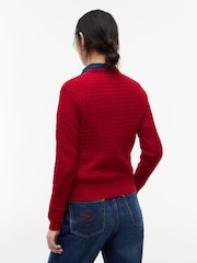 Қызыл - Tommy Hilfiger жіңішке калибрлі кабельді тоқылған V мойын жемпірі - 5суретінің 2 суреті