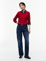 Қызыл - Tommy Hilfiger жіңішке калибрлі кабельді тоқылған V мойын жемпірі - 5суретінің 3 суреті