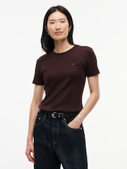 Brązowy - Tommy Hilfiger Slim Crew Neck T-Shirt - Obraz 1 z 4