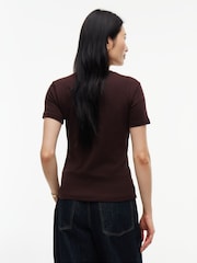Brązowy - Tommy Hilfiger Slim Crew Neck T-Shirt - Obraz 2 z 4