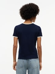 Tommy Hilfiger Blue Flock Varsity Logo Slim Ringer T-Shirt - Image 2 of 5