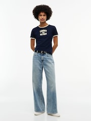 Tommy Hilfiger Blue Flock Varsity Logo Slim Ringer T-Shirt - Image 3 of 5