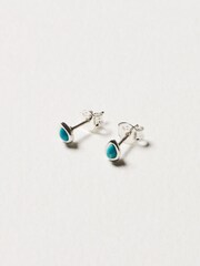 Oliver Bonas Sterling Silver Zosia Turquoise Teardrop Stud Earrings - Image 2 of 3
