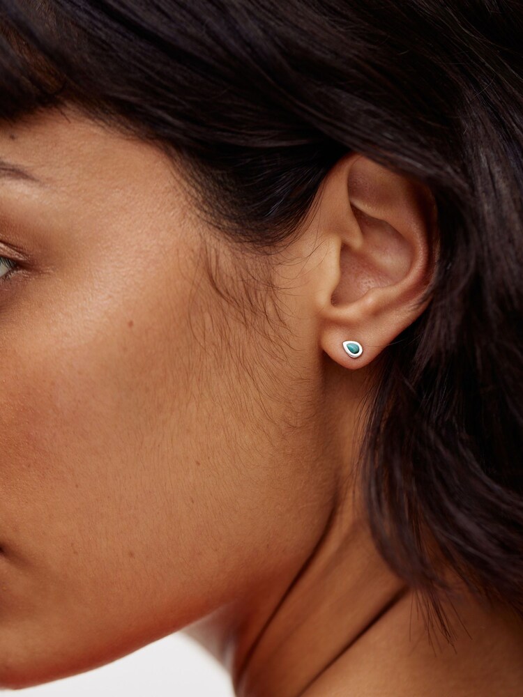 Oliver Bonas Sterling Silver Zosia Turquoise Teardrop Stud Earrings - Image 3 of 3