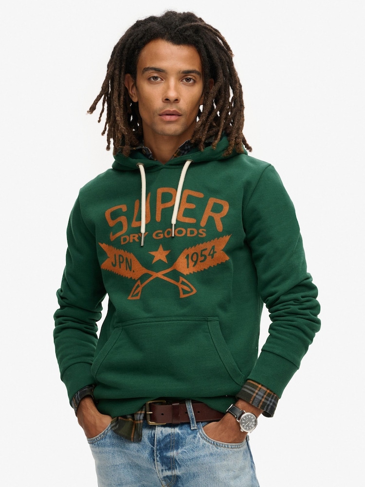 Superdry Green Marl Lo-Fi Outdoor Graphic Hoodie - Image 1 of 5