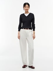 Қара - Tommy Hilfiger жіңішке калибрлі кабельді тоқылған V мойын жемпірі - 5суретінің 3 суреті