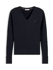 Қара - Tommy Hilfiger жіңішке калибрлі кабельді тоқылған V мойын жемпірі - 5суретінің 5 суреті