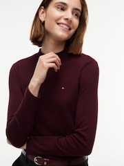 Tommy Hilfiger Red Slim Mock Neck Long Sleeve T-Shirt - Image 4 of 5