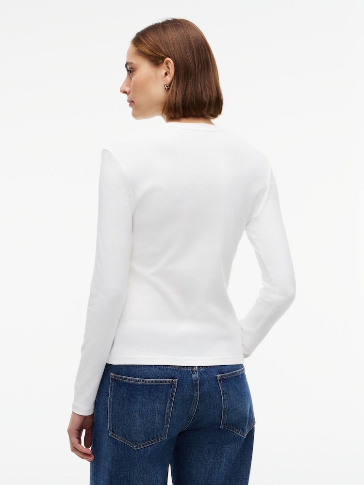 Tommy Hilfiger White Slim Crew Neck Long Sleeve T-Shirt - Image 2 of 5 Tommy Hilfiger White Slim Crew Neck Long Sleeve T-Shirt - Image 2 of 5
