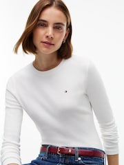 Tommy Hilfiger White Slim Crew Neck Long Sleeve T-Shirt - Image 4 of 5