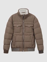 Reiss Mushroom Brown Mist Padded Faux Fur Coat - Image 2 of 7