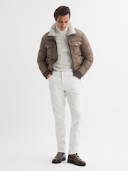 Reiss Mushroom Brown Mist Padded Faux Fur Coat - Image 3 of 7
