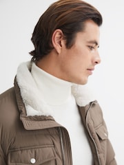Reiss Mushroom Brown Mist Padded Faux Fur Coat - Image 4 of 7