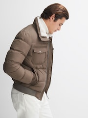 Reiss Mushroom Brown Mist Padded Faux Fur Coat - Image 5 of 7