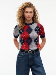Tommy Hilfiger Blue Argyle Short Sleeve Jumper - Image 1 of 5