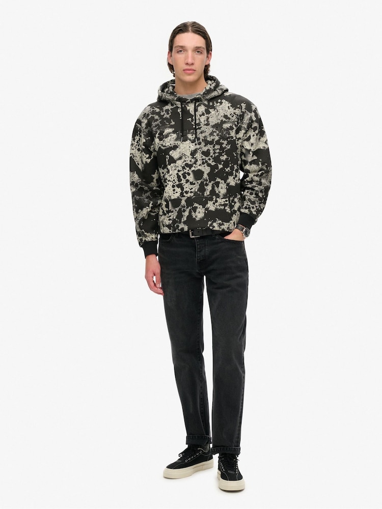 Superdry Texture Print Black Utility Camo Logo Loose Hoodie - Image 2 of 5