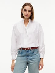 Tommy Hilfiger White Oversized Fit Ruffle Collar Poplin Shirt - Image 1 of 5