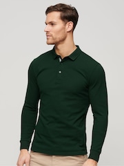 Superdry Forest Green 100% Cotton Long Sleeve Pique Polo Shirt - Image 1 of 5