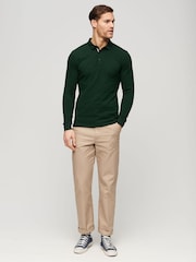 Superdry Forest Green 100% Cotton Long Sleeve Pique Polo Shirt - Image 2 of 5