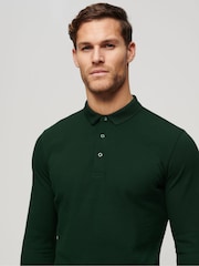 Superdry Forest Green 100% Cotton Long Sleeve Pique Polo Shirt - Image 3 of 5
