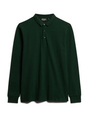 Superdry Forest Green 100% Cotton Long Sleeve Pique Polo Shirt - Image 4 of 5